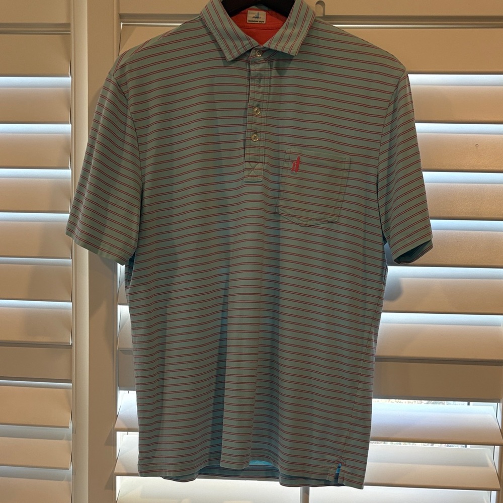 johnnie-O Light Blue and Gray Striped Polo Shirt